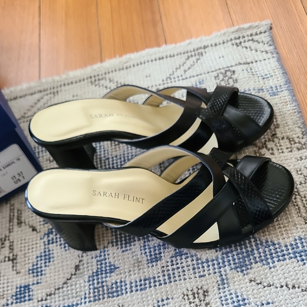 Sarah Flint Black Crisscross Sandals